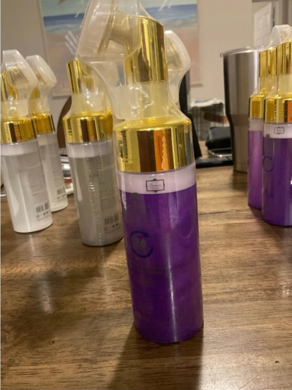 Purple Foaming Pump Bottle with Gold Top